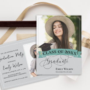 Stylish 2 Photo 2026 Graduation Party Invitation Postcard