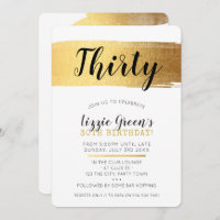 STYLISH 30E anniversaire invitation faux brush or 