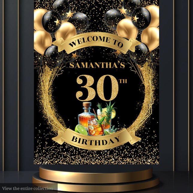 Stylish 30th Birthday Black Gold Tapestry (Stylish 30th Birthday Black Gold Tapestry)