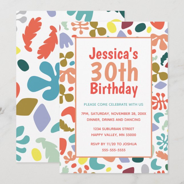 Stylish 30th Birthday Custom Name Details Invitation (Front/Back)