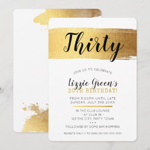 STYLISH 30TH birthday invite faux glam gold brush