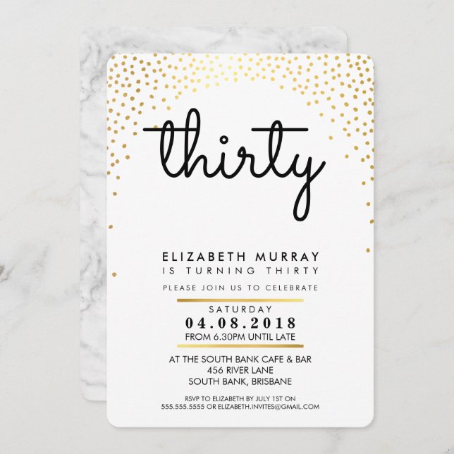STYLISH 30TH birthday party INVITE gold confetti (Front/Back)