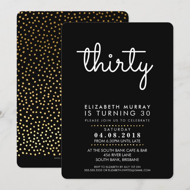 STYLISH 30TH birthday party THIRTY INVITE simple (Front/Back)