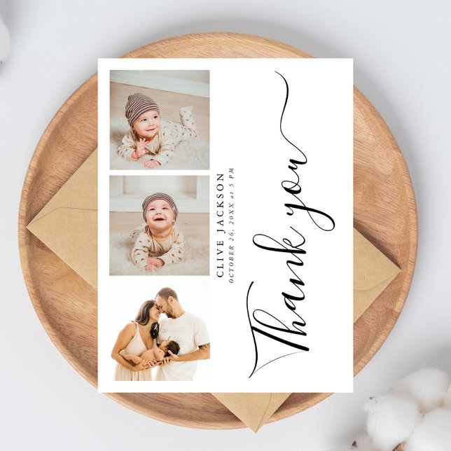 Stylish 3 Photo Baby Shower Thank You Postcard (Creator Uploaded)