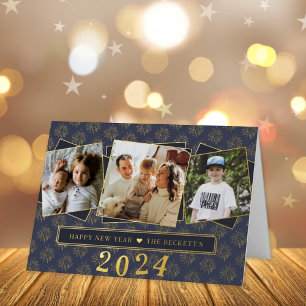 Stylish 3 Photo Collage Happy New Year! Real Foil Holiday Card