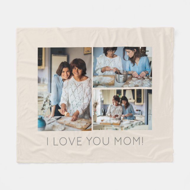 Stylish 3 Photo Collage Message to Mom Fleece Blanket (Front (Horizontal))