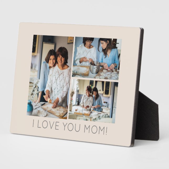 Stylish 3 Photo Collage Message to Mom  Plaque (Side)