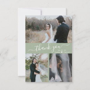 Stylish 3 Photo Collage Wedding Thank You  Card