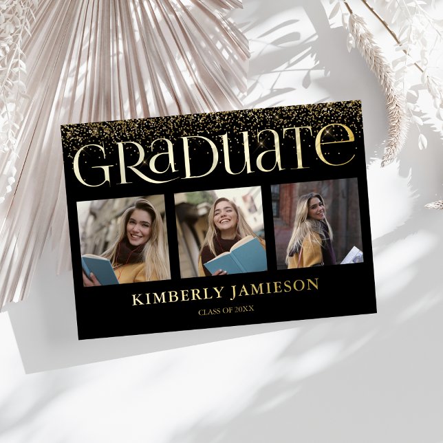 Stylish 3 Photo Graduation Foil Invitation (Creator Uploaded)