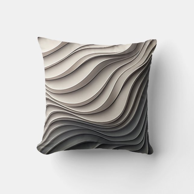 Stylish 3D Beige & Grey Throw Pillow for Home Deco (Front)