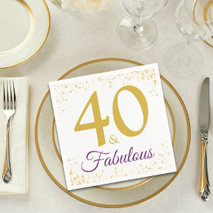 Stylish 40 and Fabulous Birthday Party Gold Napkin
