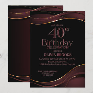 Stylish 40th Birthday Black and Pink Party Invitation