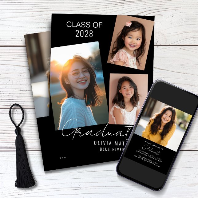 Stylish 4 Photo Graduation Invitation (Creator Uploaded)