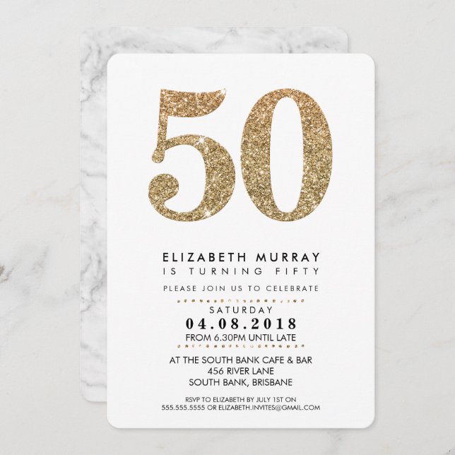 STYLISH 50E anniversaire INVITATION parties scinti (Devant / Derrière)