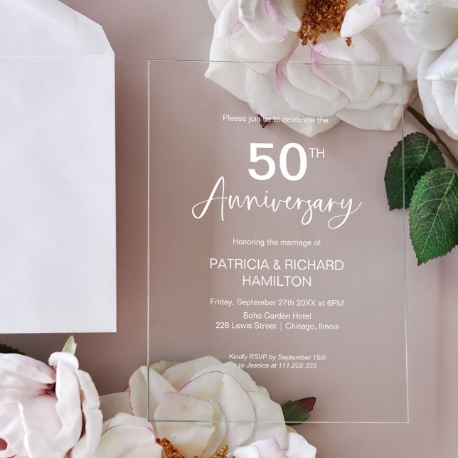 Stylish 50th Wedding Anniversary  Acrylic Invitations (Creator Uploaded)