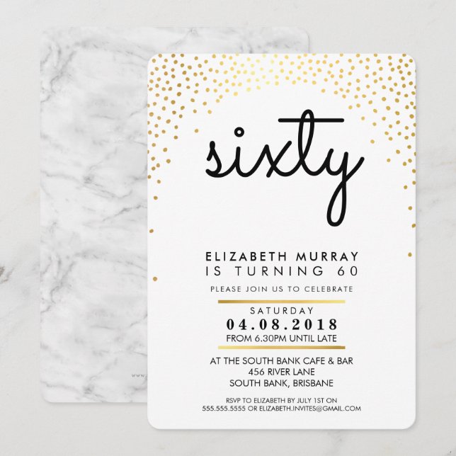 STYLISH 60TH birthday party INVITE gold confetti (Front/Back)