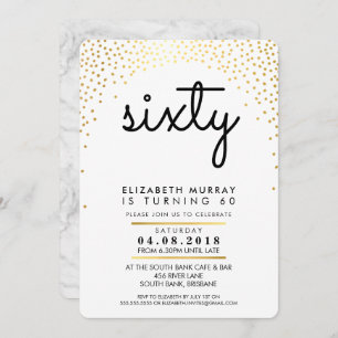 STYLISH 60TH birthday party INVITE gold confetti