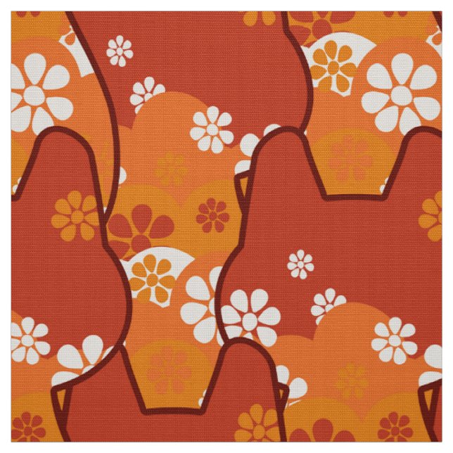 stylish 70s retro mod fabric- Cat kitten  Fabric (Swatch)