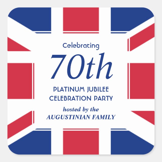 Stylish 70th Platinum Jubilee UNION JACK Square Sticker (Front)