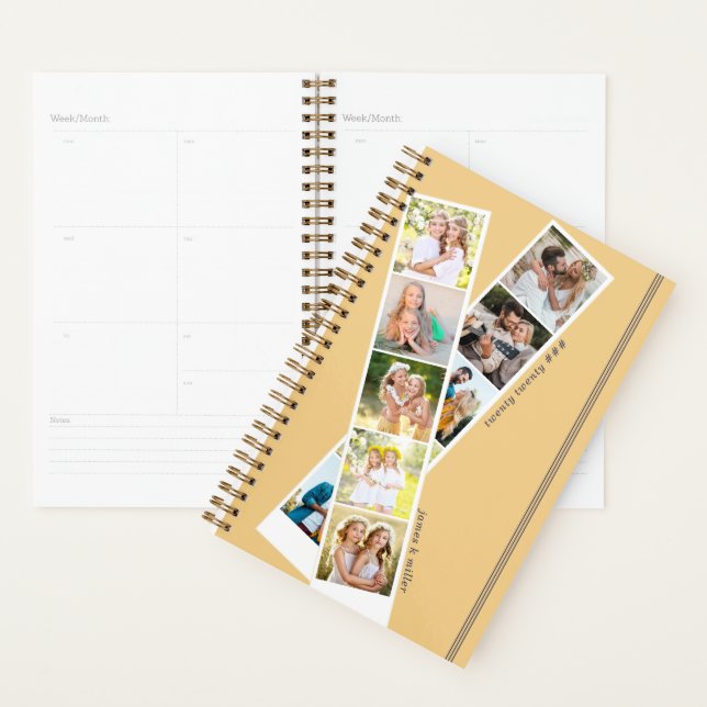 Stylish 8 Photo Strip Yellow Blue Personalized Planner (Display)
