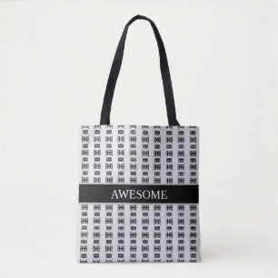 Stylish abstract black star pattern on light grey tote bag