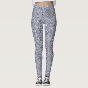 Stylish Abstract Botanical Pattern Blue/Grey Leggings