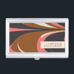Stylish Abstract Contemporary Elegant Personalized Business Card Holder<br><div class="desc">Bold Abstract Design Personalized Business Card Case in Brown,  Navy,  and Salmon Pink</div>