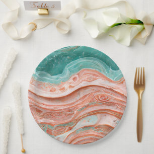 Stylish Abstract Coral and Teal Paper Plate