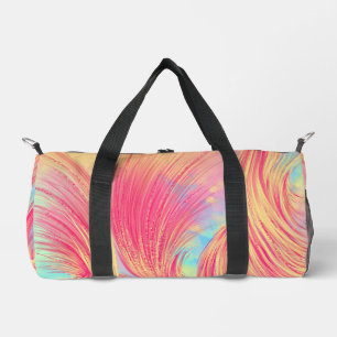 Stylish Abstract Feathers Pink Yellow Duffle Bag