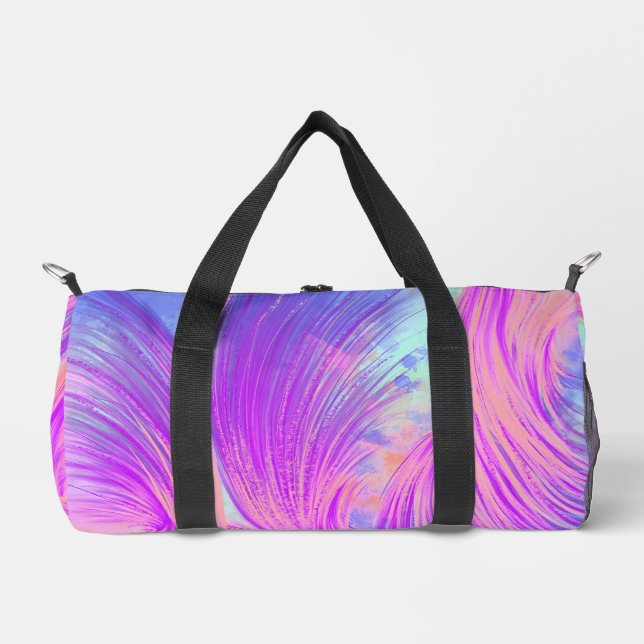 Stylish  Abstract Feathers Purple Pink Duffle Bag (Front)