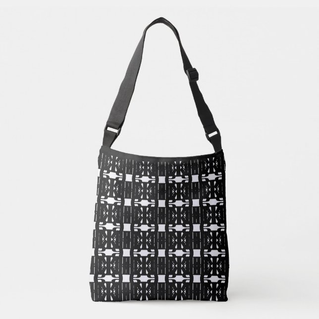 Stylish Abstract Geometric Black & White Pattern Crossbody Bag (Front)