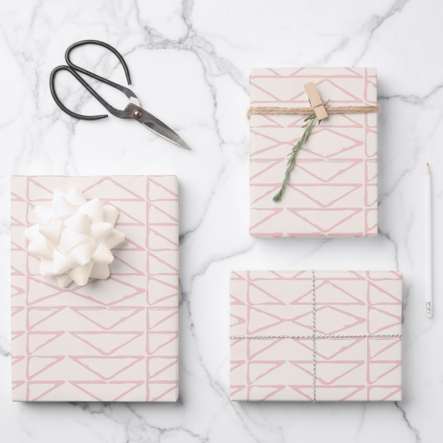 Stylish Abstract Geometric Line Art in Blush Pink  Wrapping Paper Sheet (Front)