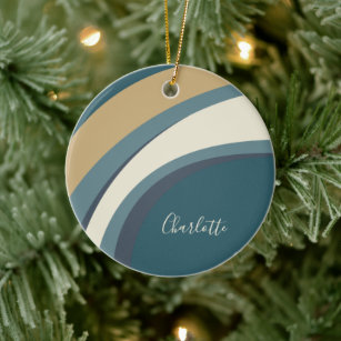 Stylish Abstract Marble Art in Teal Personalized Ceramic Ornament