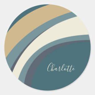 Stylish Abstract Marble Art in Teal Personalized Classic Round Sticker