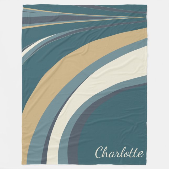 Stylish Abstract Marble Art in Teal Personalized Fleece Blanket (Front)
