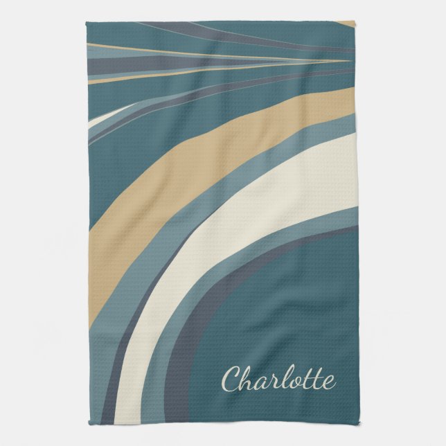 Stylish Abstract Marble Art in Teal Personalized Kitchen Towel (Vertical)