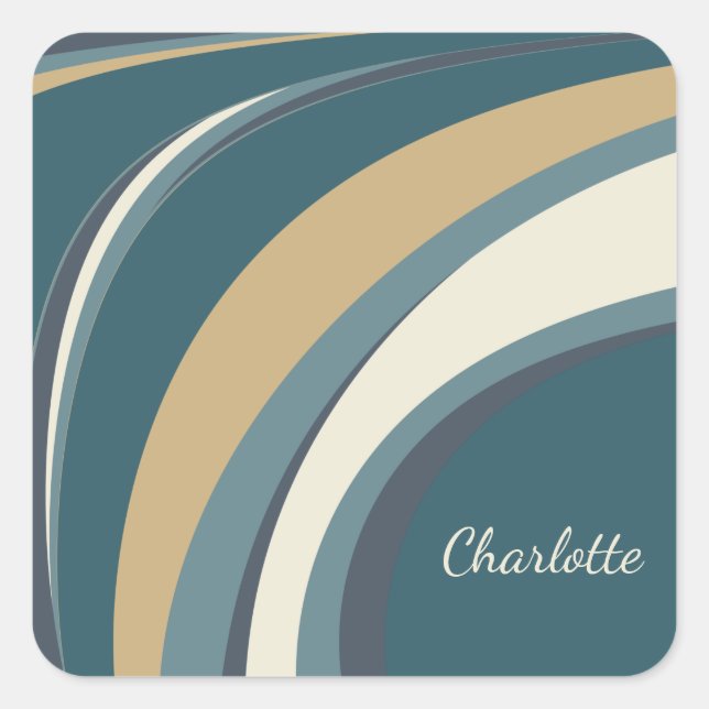 Stylish Abstract Marble Art in Teal Personalized Square Sticker (Front)