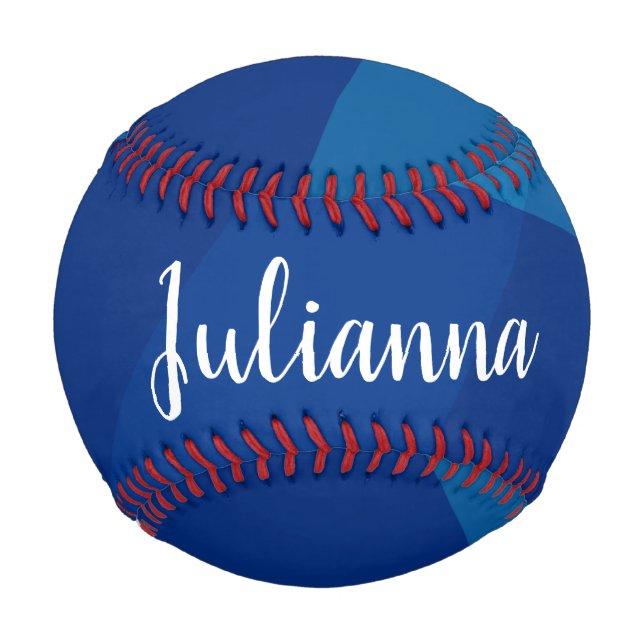 Stylish Abstract Shapes in Blue Personalized Name Baseball (Front)