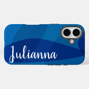 Stylish Abstract Shapes in Blue Personalized Name iPhone 16 Case