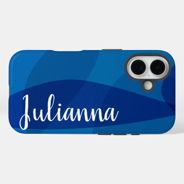 Stylish Abstract Shapes in Blue Personalized Name Case-Mate iPhone Case (Back (Horizontal))