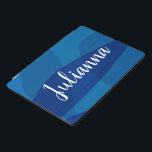 Stylish Abstract Shapes in Blue Personalized Name iPad Pro Cover<br><div class="desc">This stylish minimalist modern artwork combines simple organic circle shapes with beautiful gradients of blue. Personalize it with your name in script lettering.</div>