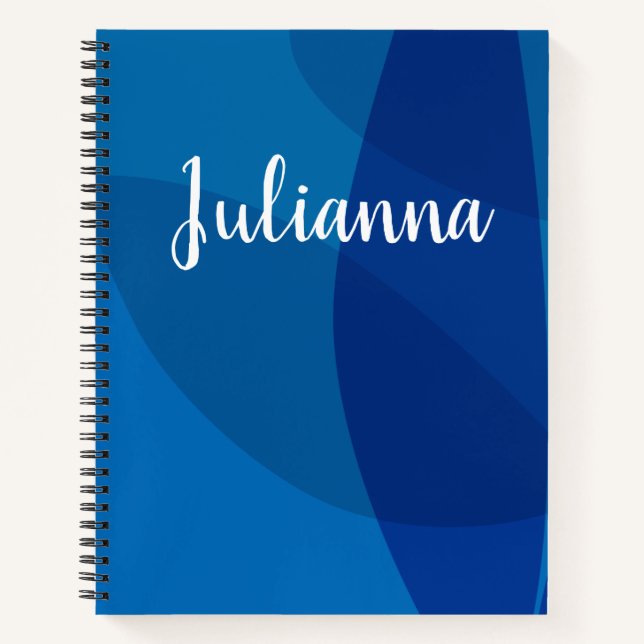 Stylish Abstract Shapes in Blue Personalized Name Notebook (Front)