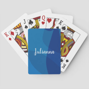 Stylish Abstract Shapes in Blue Personalized Name Playing Cards