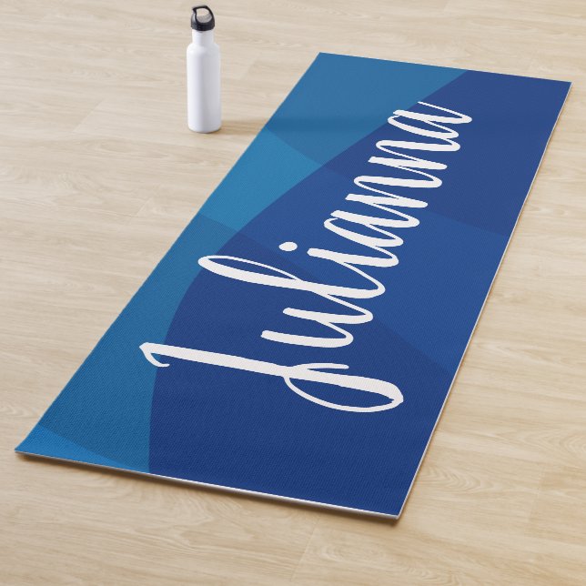 Stylish Abstract Shapes in Blue Personalized Name Yoga Mat (In Situ)