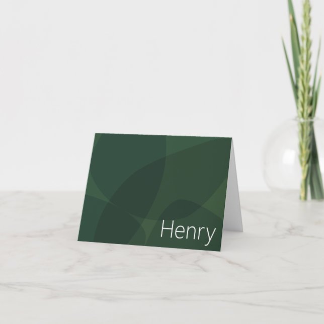 Stylish Abstract Shapes in Green Personalized Name Note Card (Front)