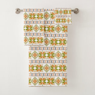Stylish Abstract Star Pattern in Orange and Beige Bath Towel Set