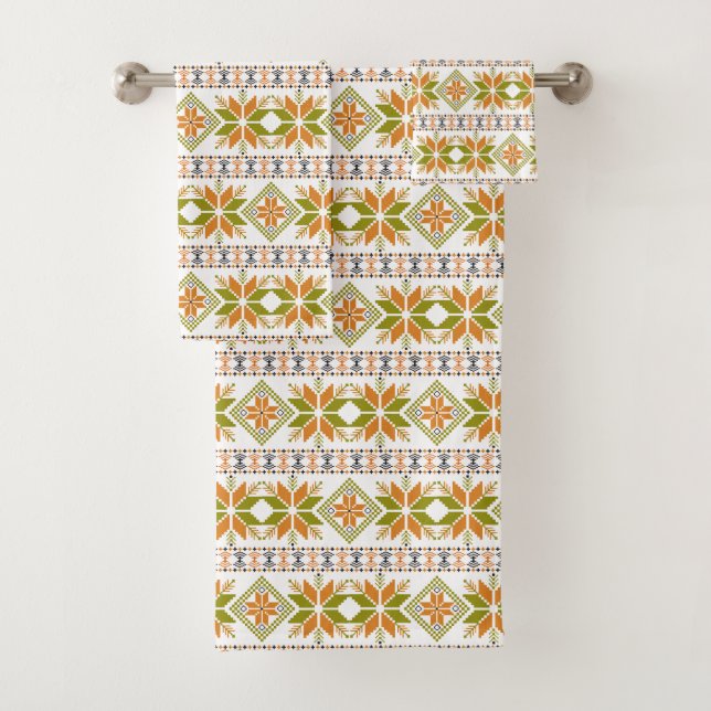 Stylish Abstract Star Pattern in Orange and Beige  Bath Towel Set (Insitu)