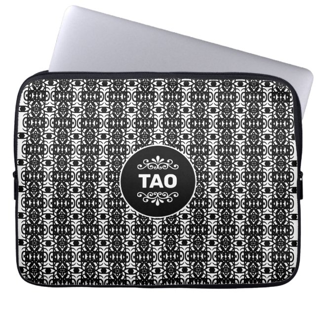 Stylish Abstract Tao Pattern in Black & White Laptop Sleeve (Front)