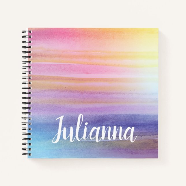 Stylish Abstract Watercolor Pink Purple with Name Notebook (Front)