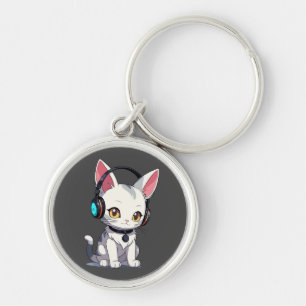 Stylish Adorable Cat in Headphones Keychain